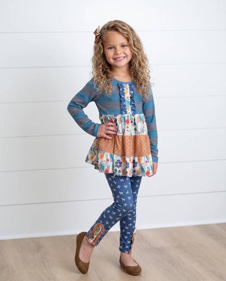 Girls Fall Blue Midnight Honey Ruffles 3 Tiered Pant Set