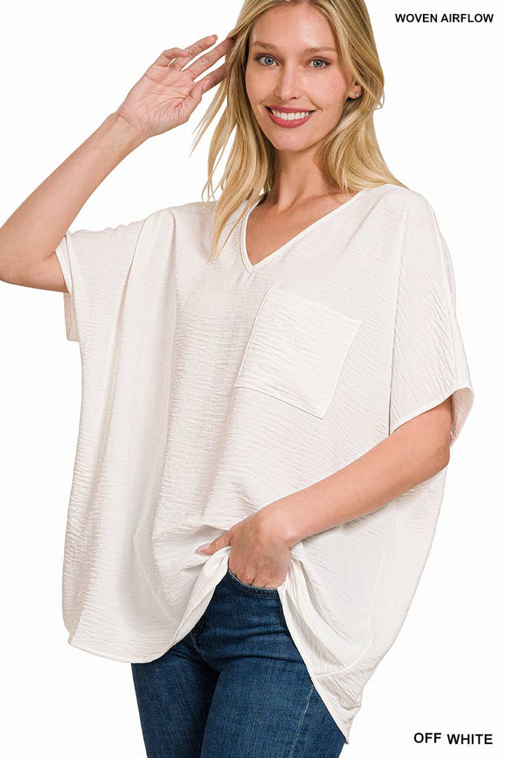 42POPS - SI-24049 Airflow V Neck Short Sleeve Top with pocket