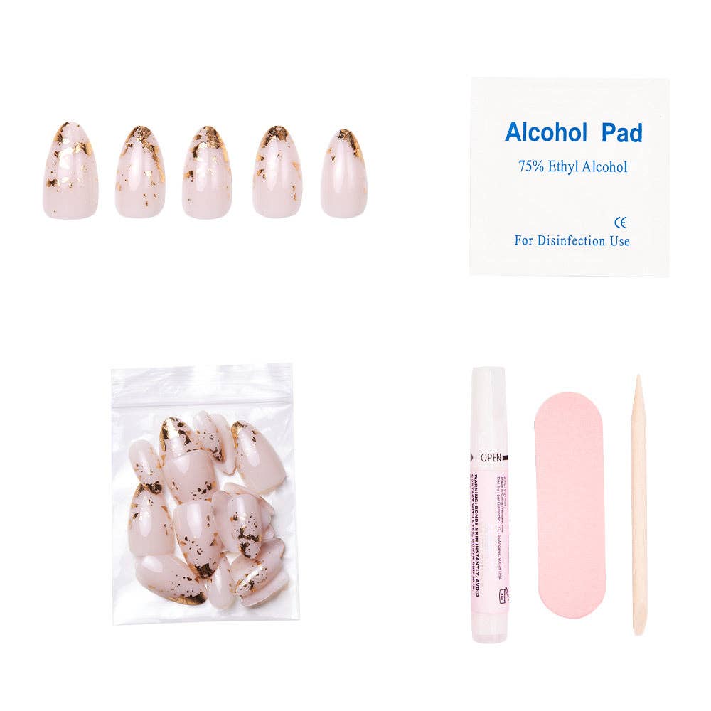 Glamnetic - 24K Press-On Nails|Gold Foil Accent| Short Almond Length