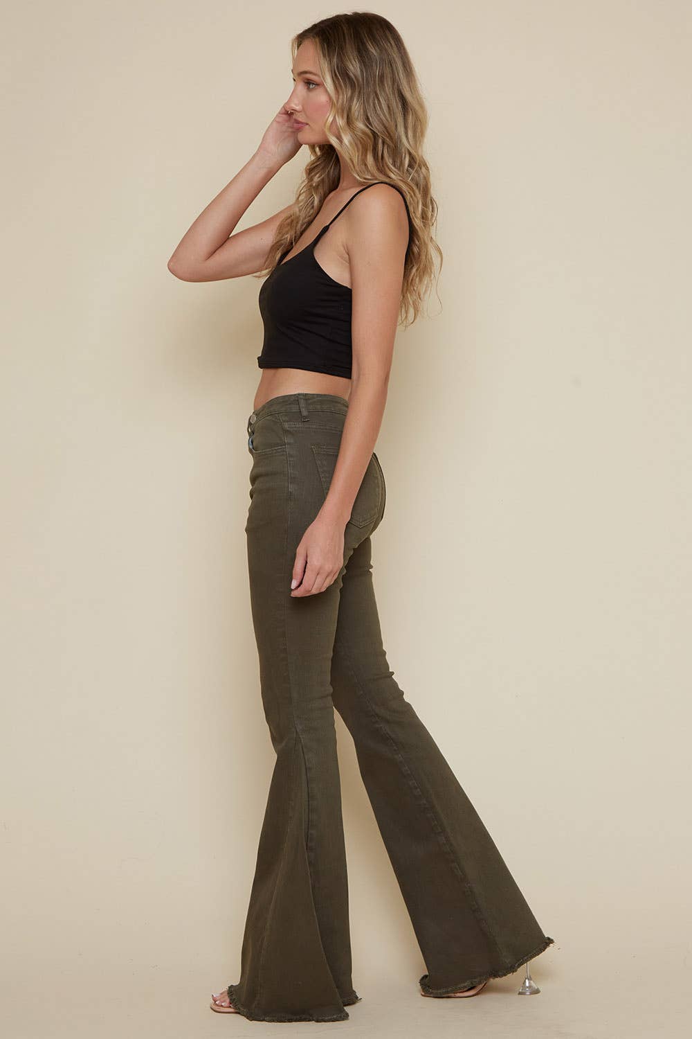 Saints &amp; Hearts - SIP6212A OLIVE CRISS CROSS UPSIZED BELL BOTTOM JEAN
