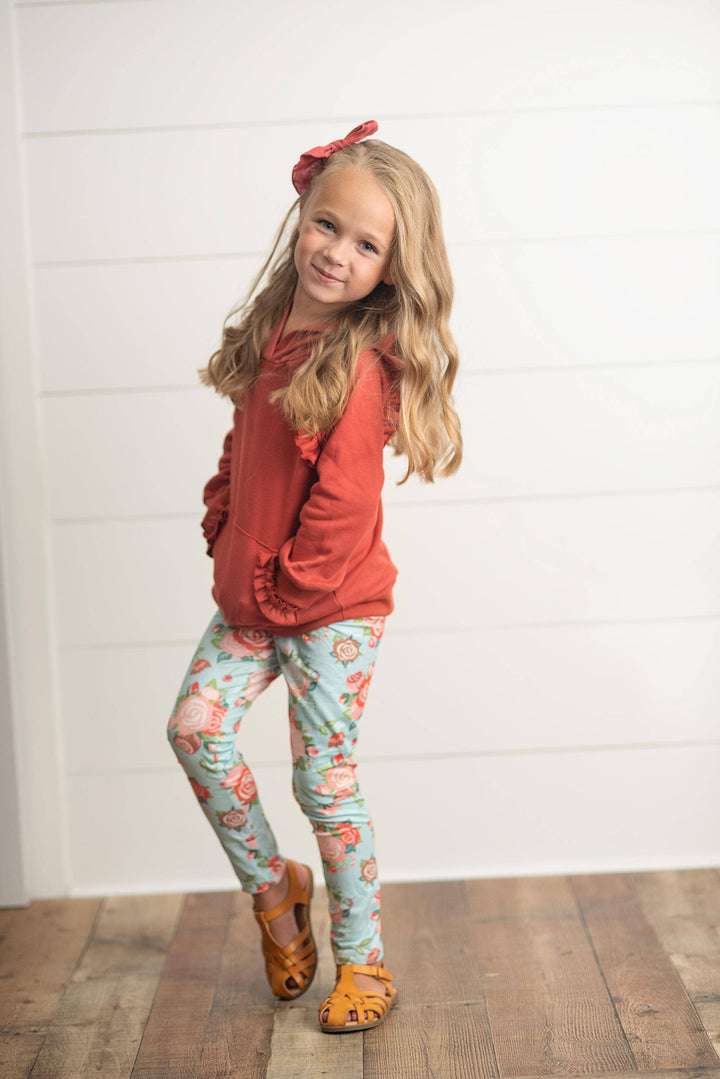 Kids Rust Pocket Ruffle Hoodie Shirt &amp; Leggings Fall Set