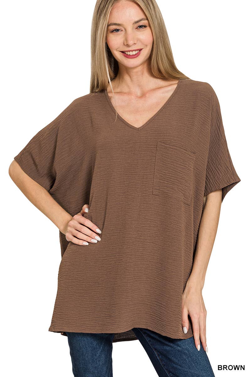 42POPS - SI-24049 Airflow V Neck Short Sleeve Top with pocket
