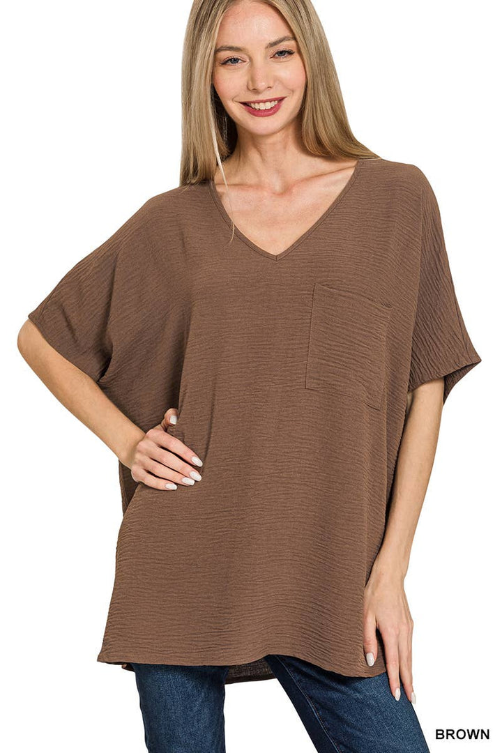 42POPS - SI-24049 Airflow V Neck Short Sleeve Top with pocket