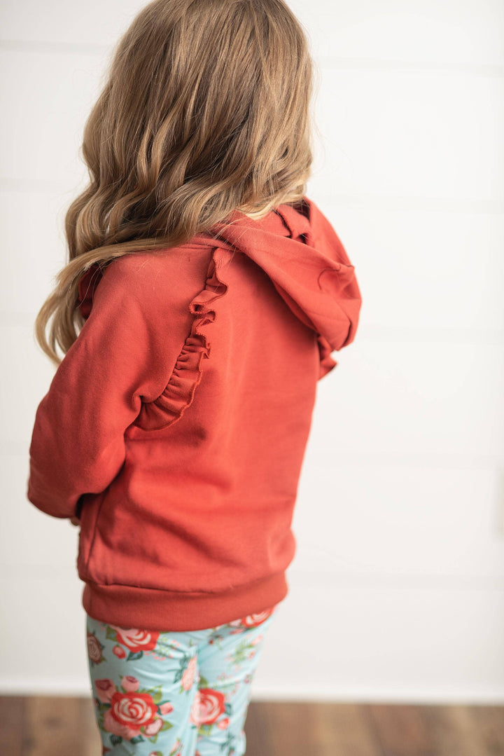 Kids Rust Pocket Ruffle Hoodie Shirt &amp; Leggings Fall Set