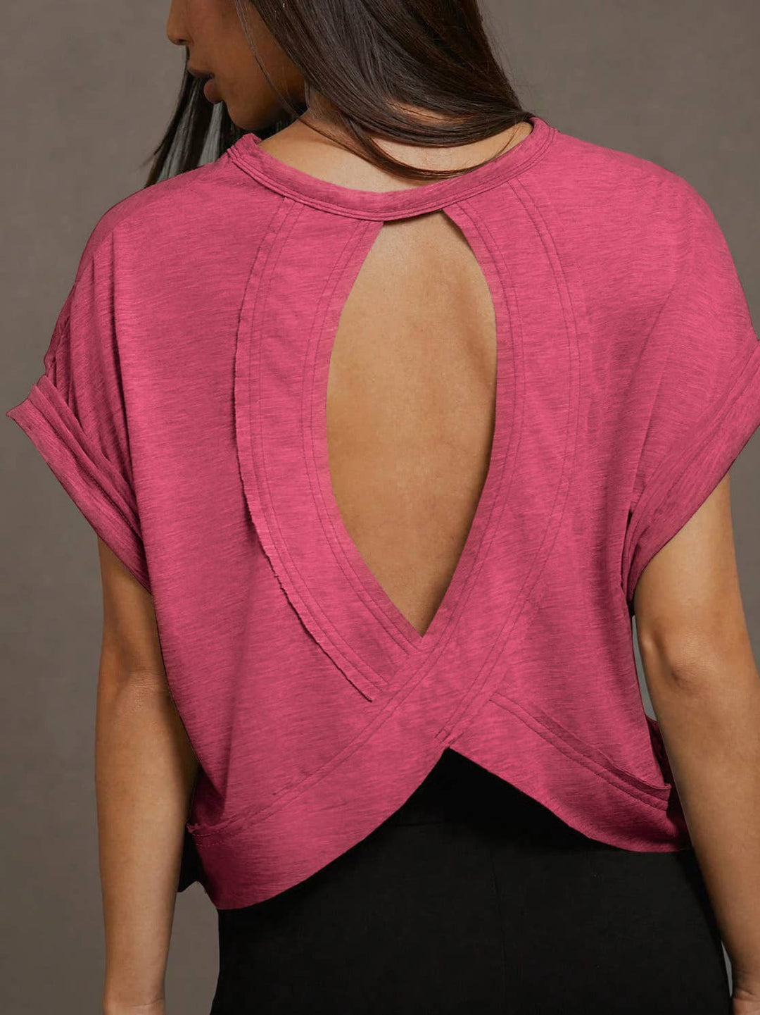 Wrapped Cutout Back Slouchy Tee Workout Shirt In Solid