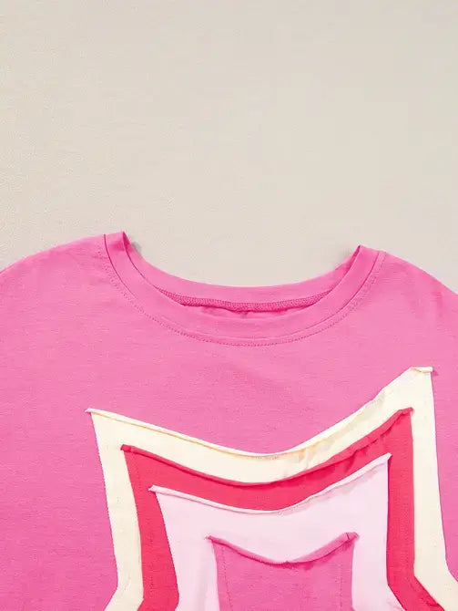Lovesoft - Colorblock Star Patched Half Sleeve Oversized Tee