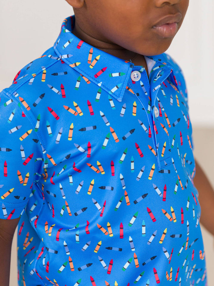 RuffleButts- Boys Tiny Crayons Knit Short Sleeve Performance Polo