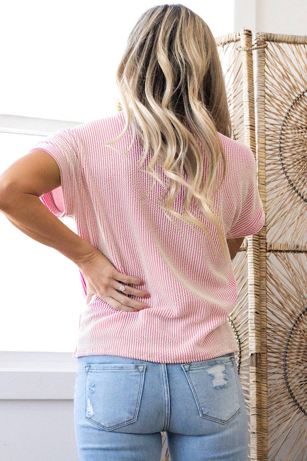 Pink Corded Knit  TEE