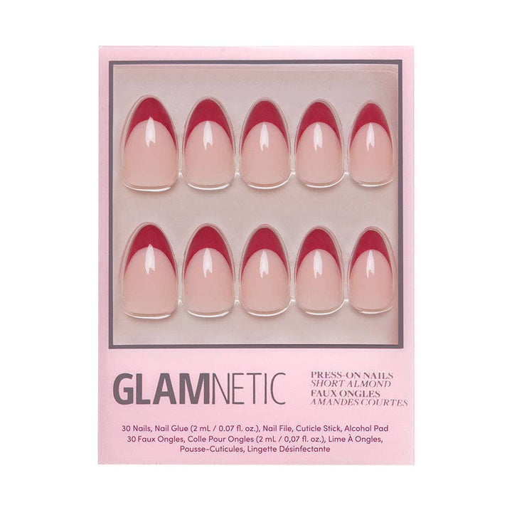 Glamnetic - Rose Garden Press-On Nails | Red French Tip | Short Almond