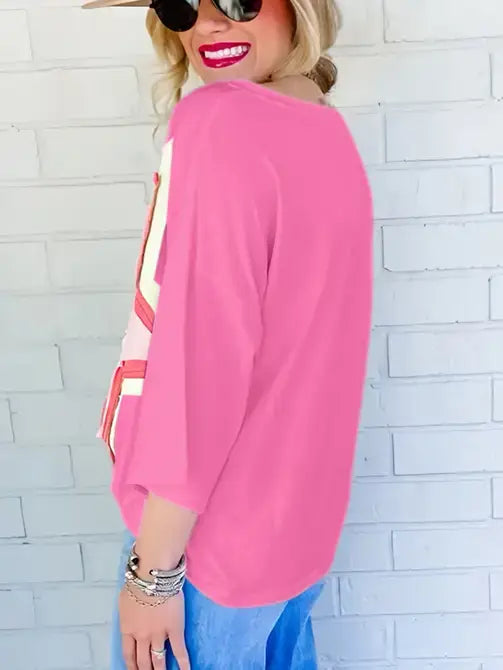 Lovesoft - Colorblock Star Patched Half Sleeve Oversized Tee