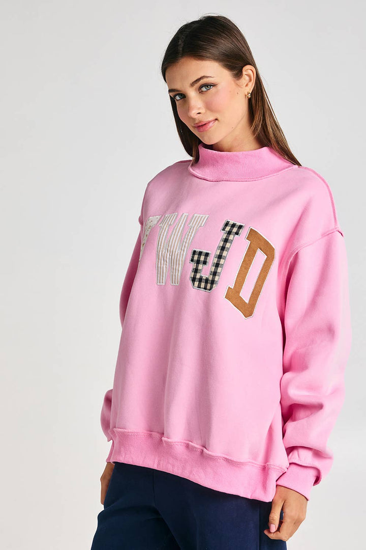 BUCKETLIST INC - IT2594E-WWJD1 | WWJD Embroidered Mock-neck Sweatshirt