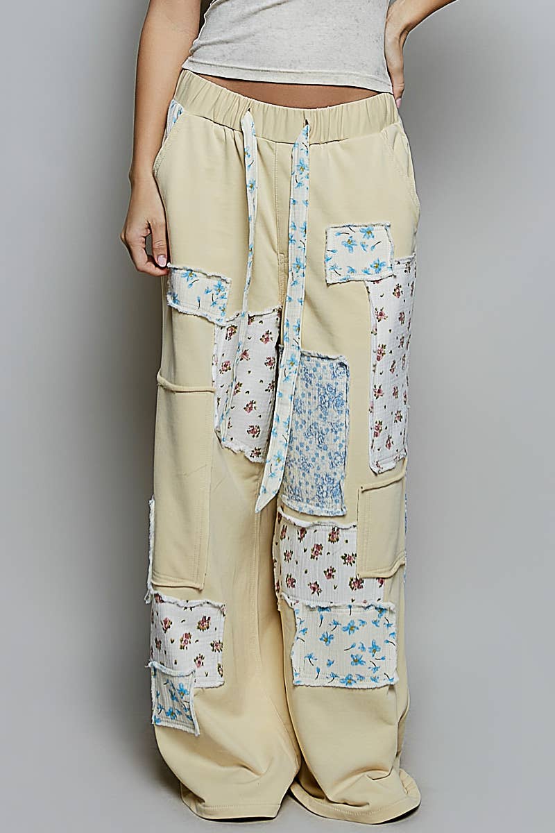 Pol Clothing - Patchwork Detail Denim Straight Fit Pants