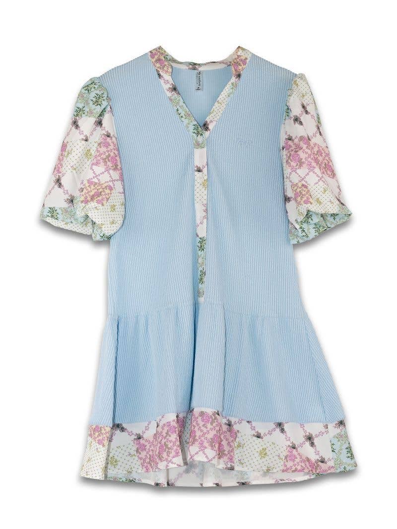 simply southern - Corded Contrast Y-Neck Dress-TRELLIS PATCHWORK