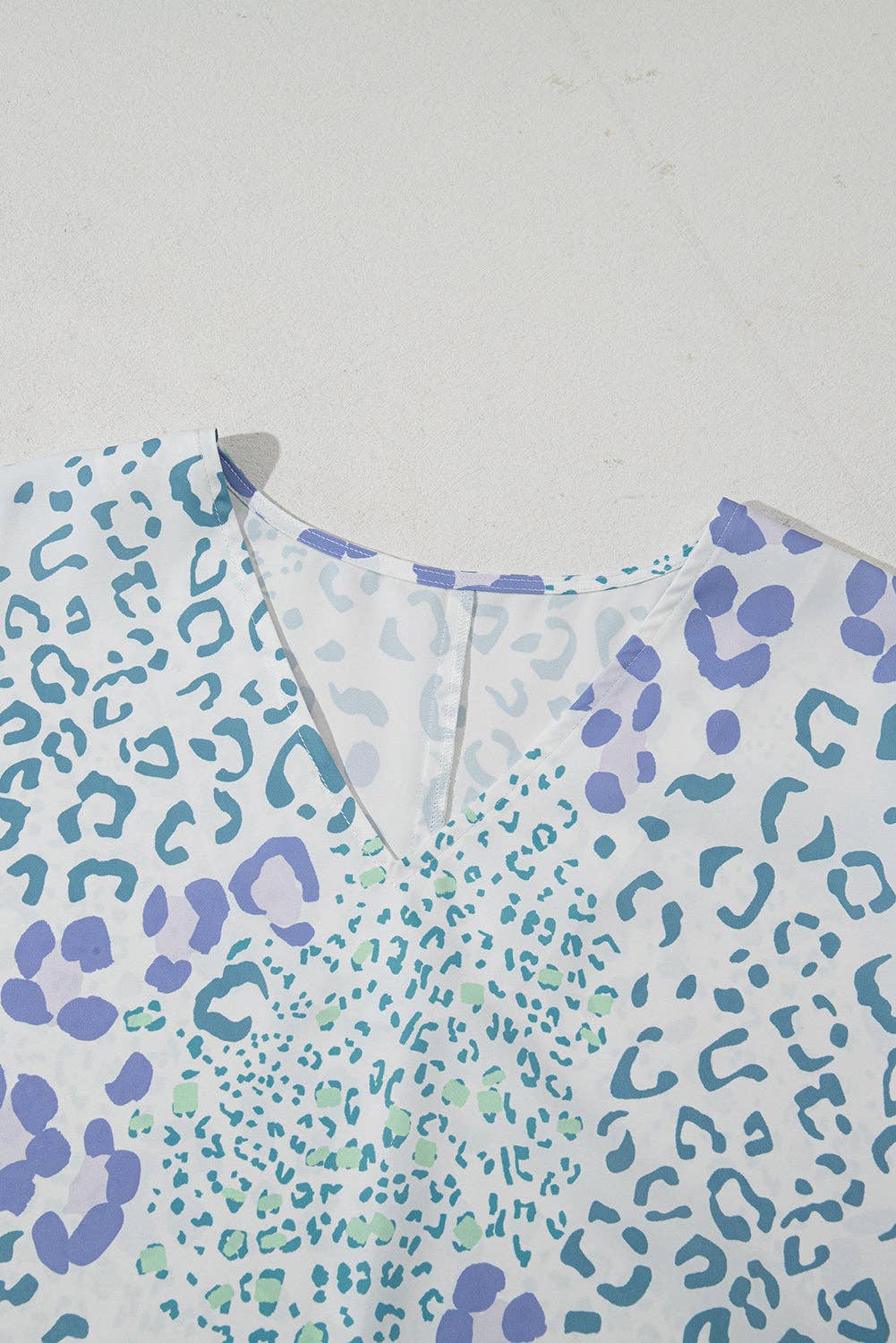 Lovesoft - Sky Blue Mixed Leopard Print V Neck Short Sleeve Blouse