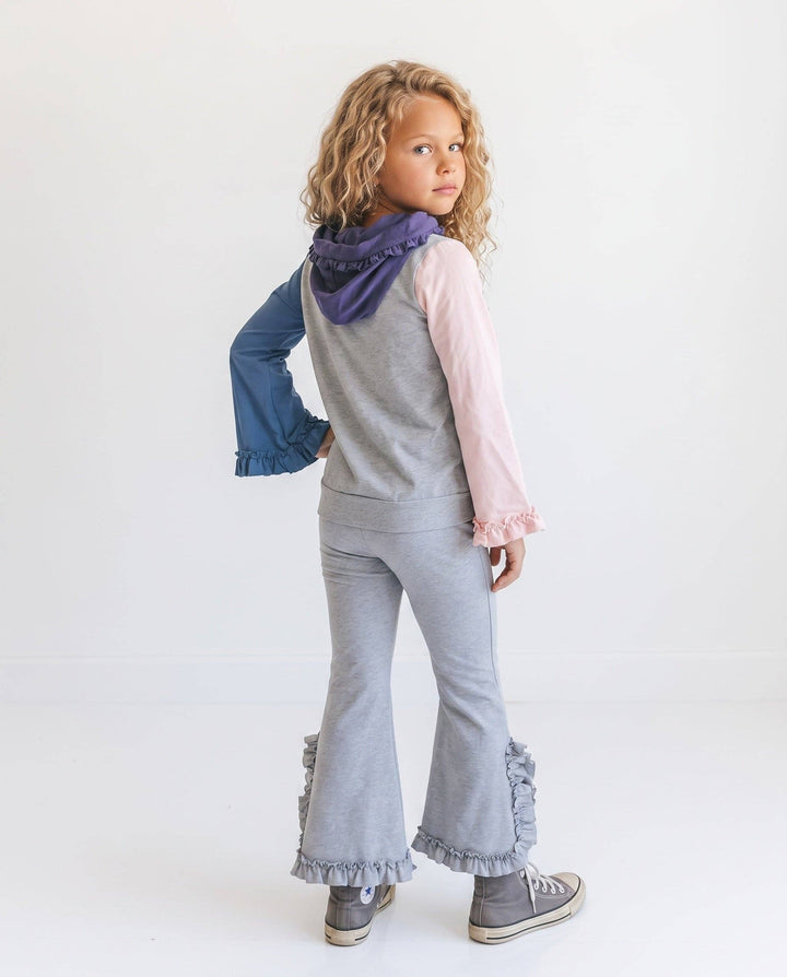 Kids Lucy Rosy Gray Hooded Ruffle Pocket Lounge Set
