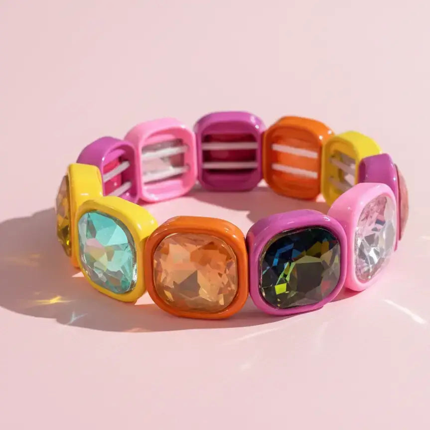 Taylor Elliott Designs - Enamel Stretch Bracelet - Rounded Gems - Elise -