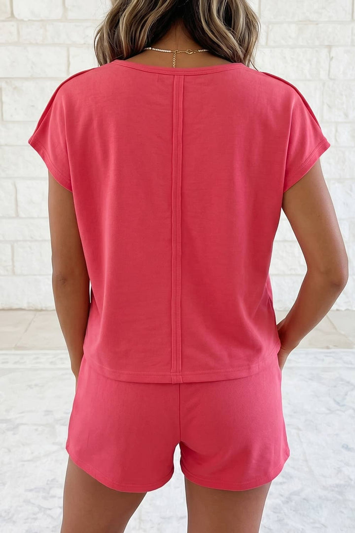 Loose Polo Tee Elastic Waist 2pcs Short Set