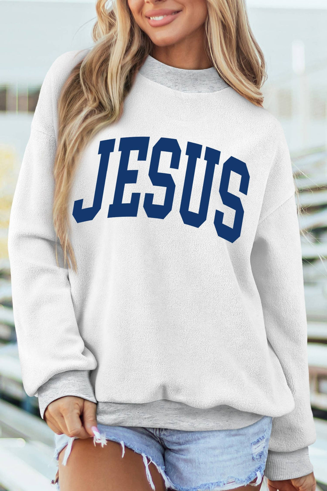 Little Daisy Closet - LDC FAITH/ JESUS Double Side Reversible Mock Neck Sweatshirt