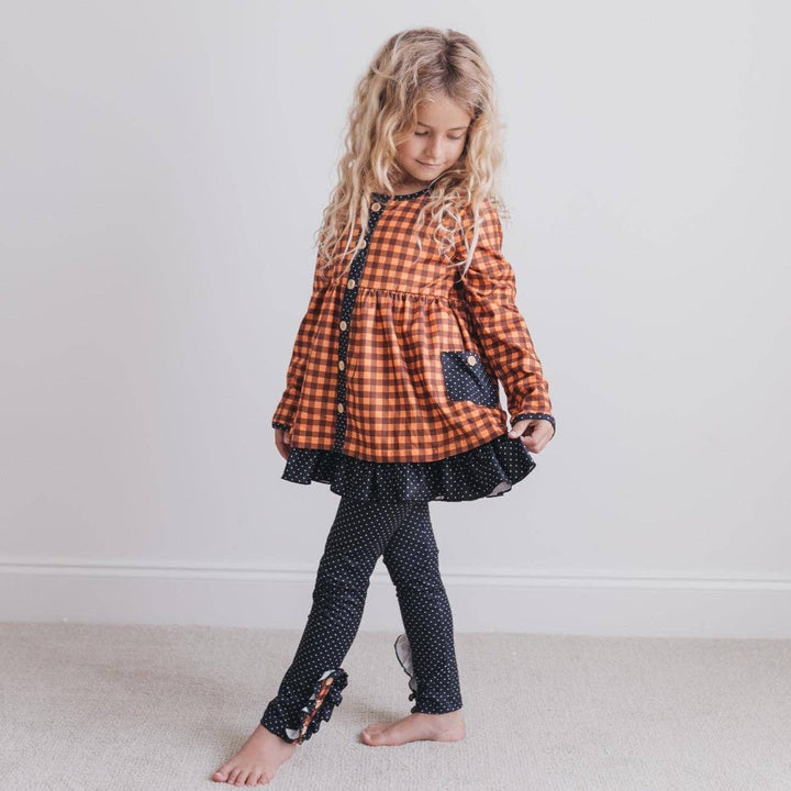 Kids Navy &amp; Rust Gingham Check Button Pocket Pant Fall Set