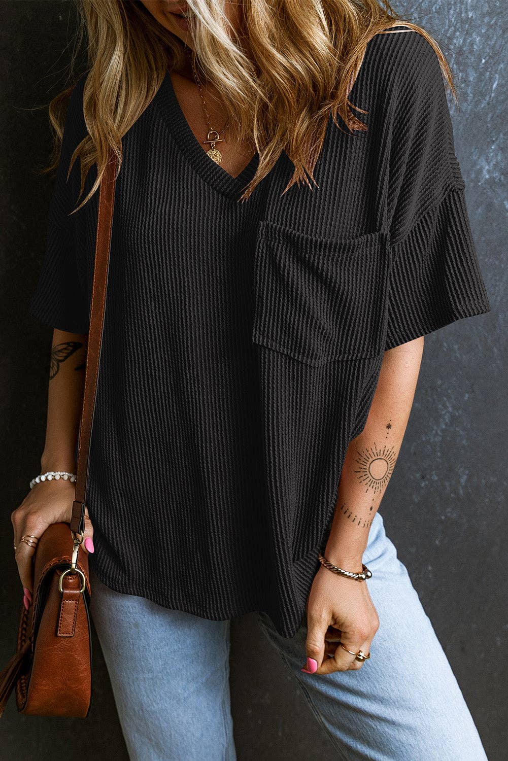 Corded V Neck