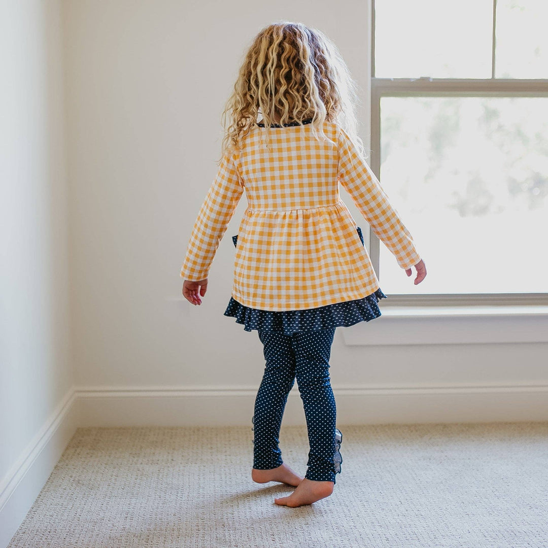 Kids Navy &amp; Mustard Gingham Check Button Pocket Pant Set