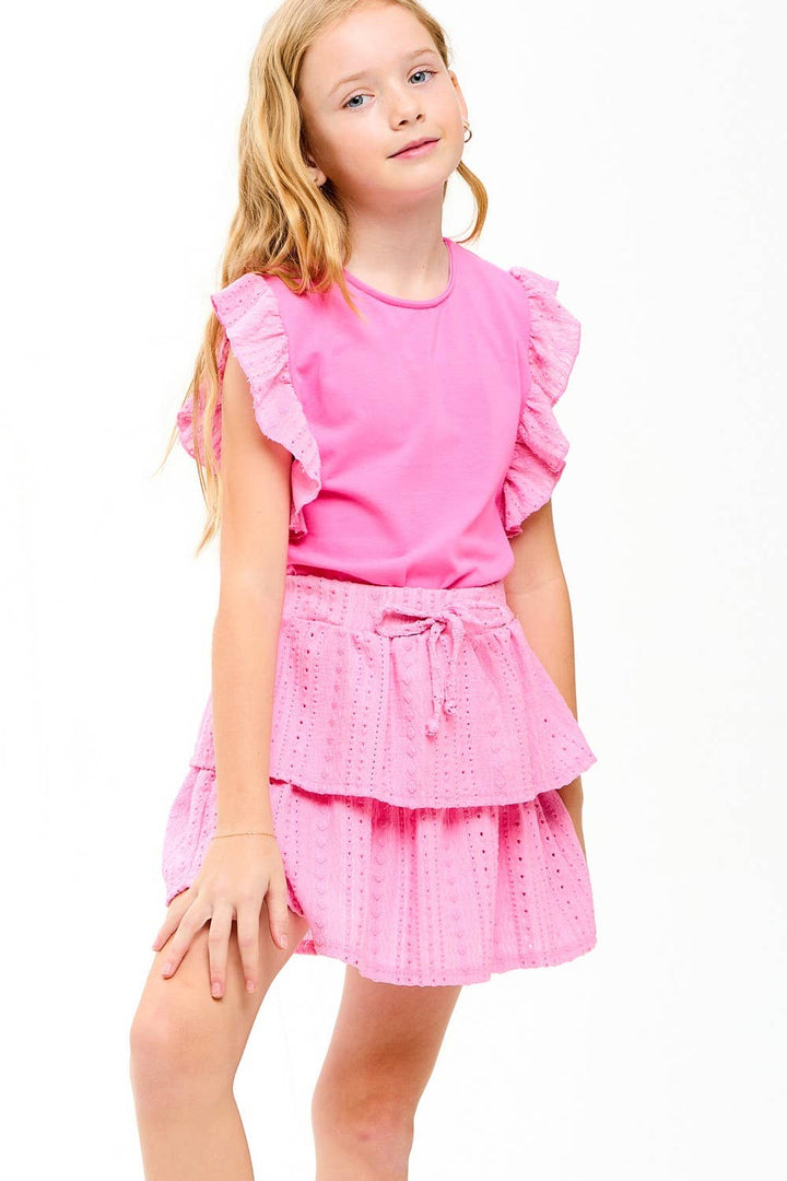Embroidered Eyelet Tiered Ruffle Skort