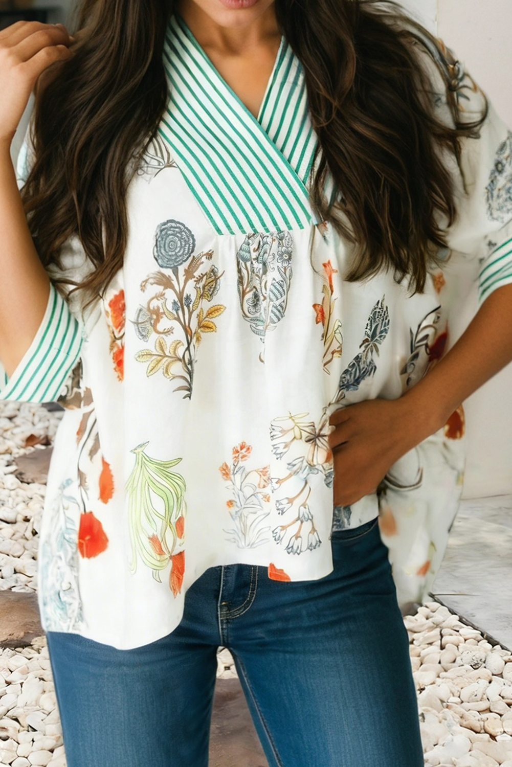 Little Daisy Closet - LDC Half Sleeve V Neck Shift Floral Top