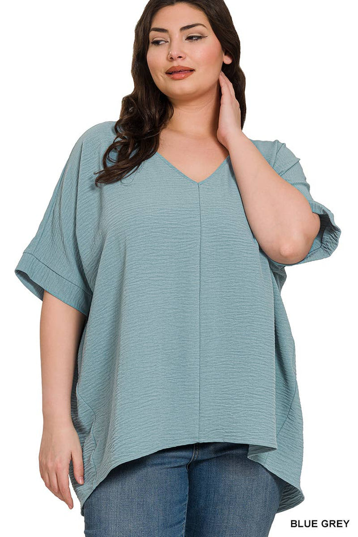 Plus Airflow V Neck Dolman Short Sleeve Top