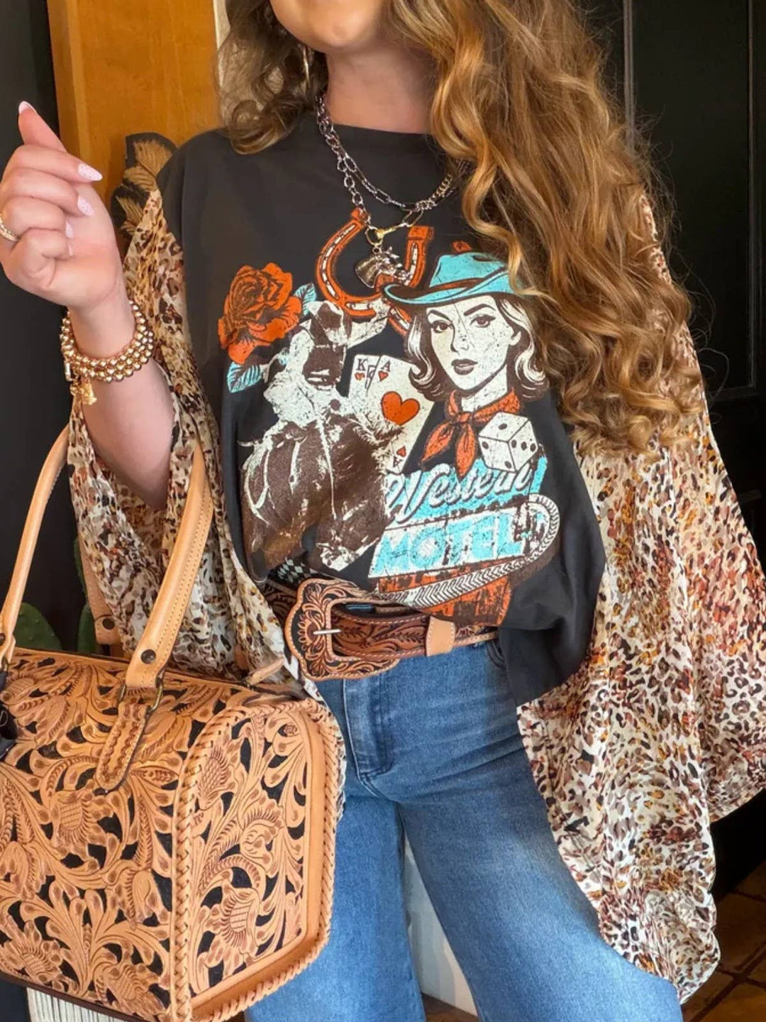 Rosa Clothing - Western Horses Country Rock Graphic Kimono Sleeves Tees