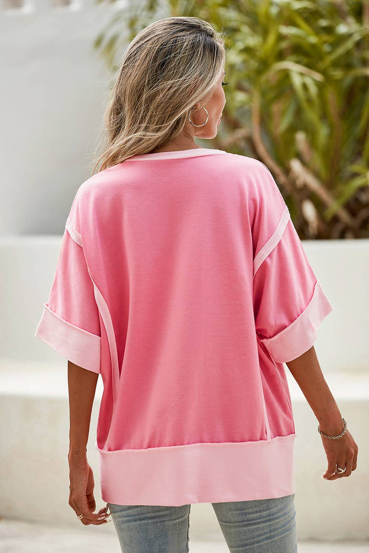 Little Daisy Closet -  LDC Spring Half Sleeve Raw Seam High Side Split Top