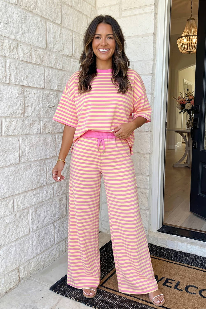 Stripe Drawstring Casual Lounge 2 Piece Set