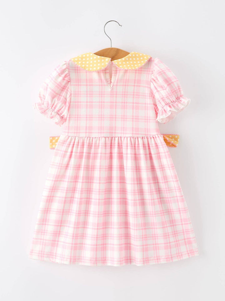 Girls Back To School Pencil Plaid Twirl Dress Bow Petals Collar