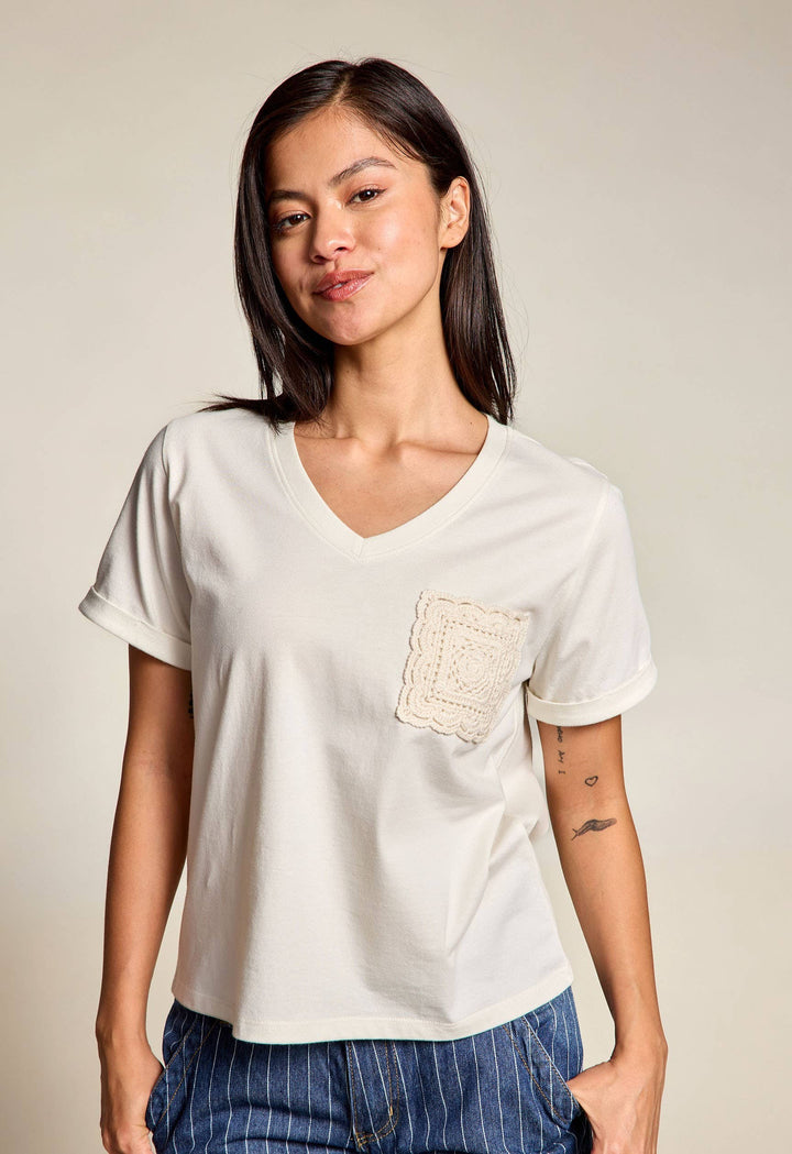Organic Generation - Chochet Pocket V Neck Tee
