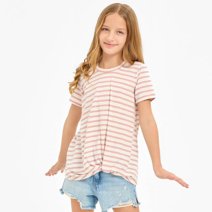 Good Girl - Kids Twist Knot Stripe Knit Short Sleeve Tee