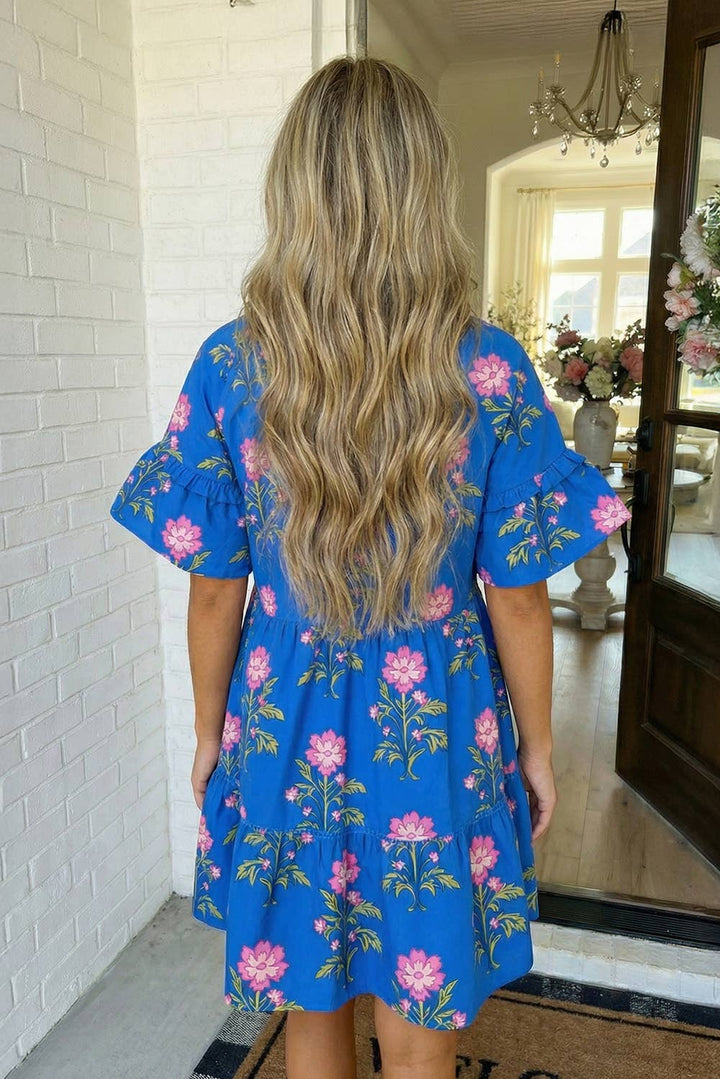 LA Society - LAS V Neck Short Sleeve Loose Flower Dress (S-XL)