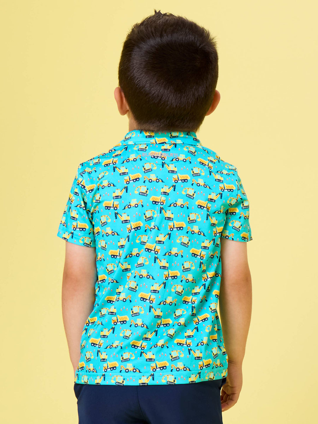 RuffleButts- Boys Under Construction Knit Short Sleeve Performance Polo