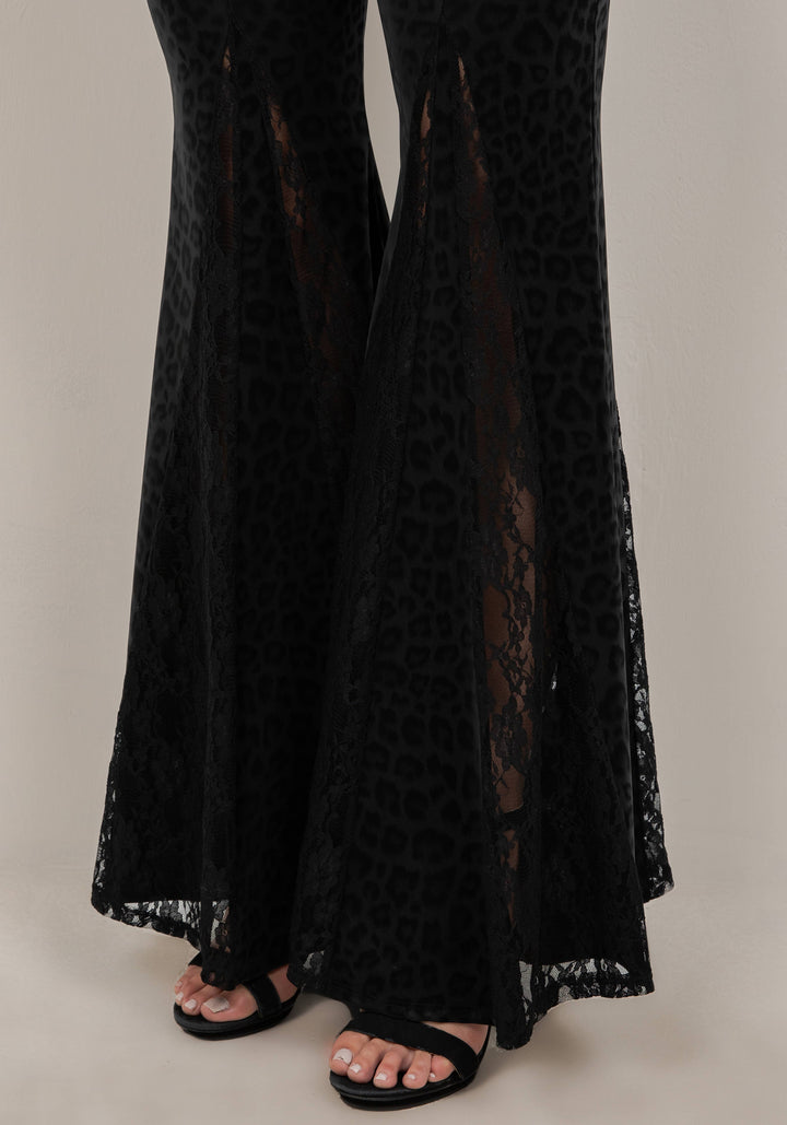 Saints &amp; Hearts - SP6417G LACE INSET LEOPARD PRINT FLARE PANTS
