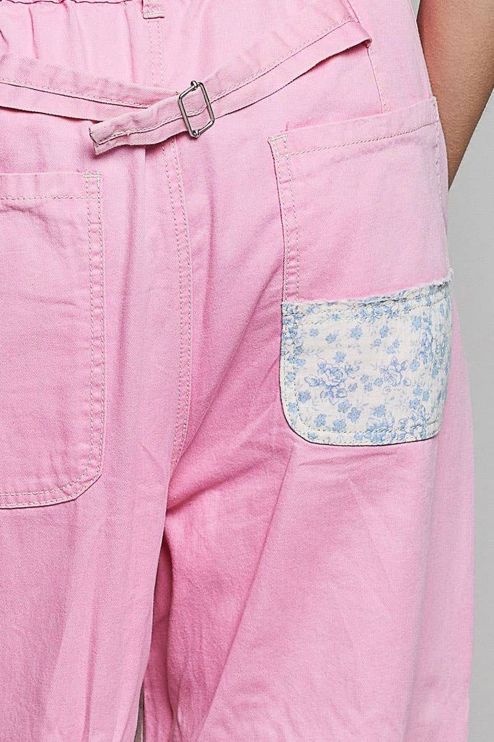 Pol Clothing - Patchwork Detail Denim Straight Fit Pants