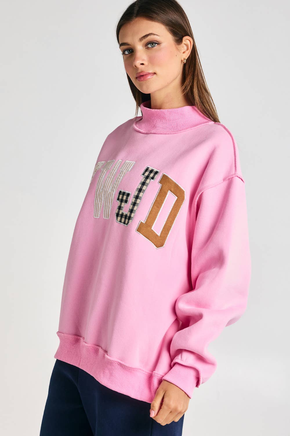 BUCKETLIST INC - IT2594E-WWJD1 | WWJD Embroidered Mock-neck Sweatshirt