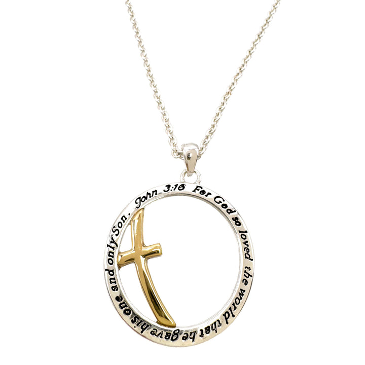 Lunar Deer - John 3:16 Cross Circle Pendant Necklace
