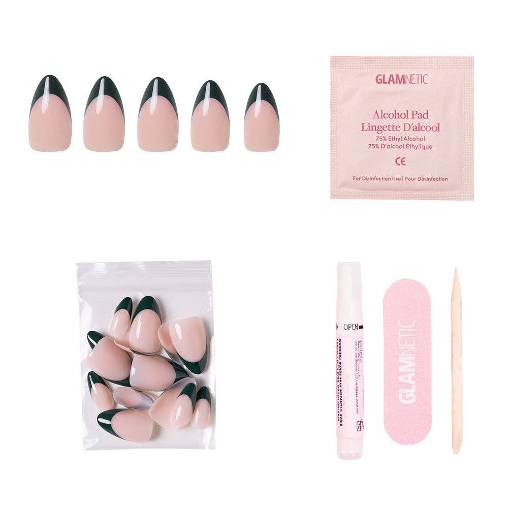 Glamnetic - Château Press-On Nails | Green French Tip | Short Almond