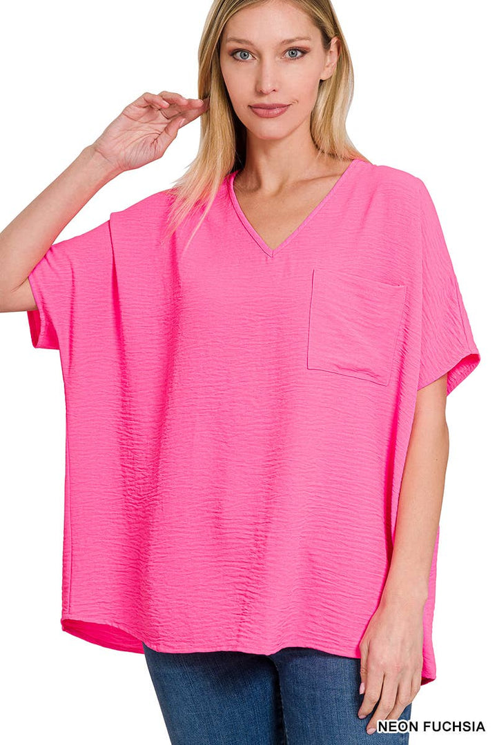 42POPS - SI-24049 Airflow V Neck Short Sleeve Top with pocket