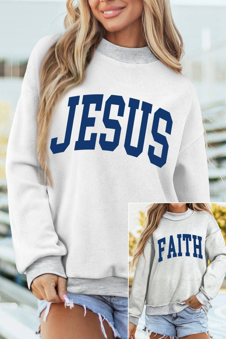 Little Daisy Closet - LDC FAITH/ JESUS Double Side Reversible Mock Neck Sweatshirt
