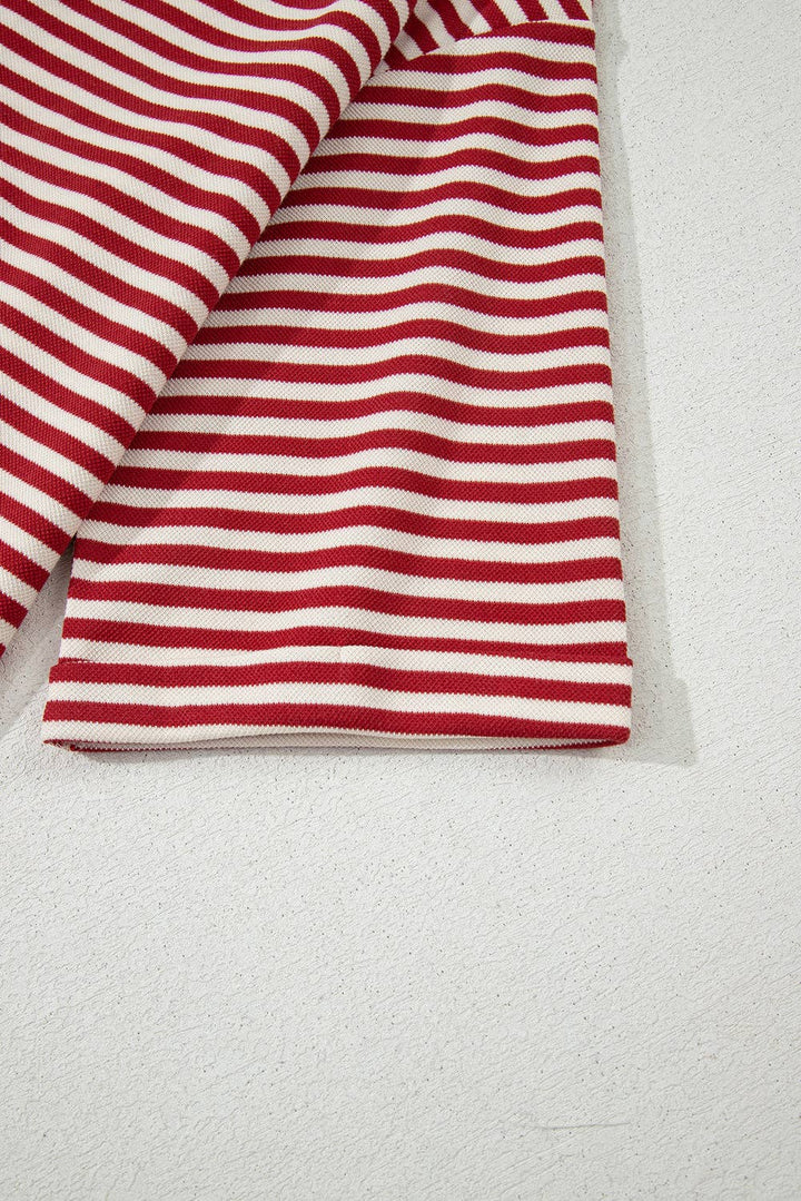 Red Stripe Bow Cutout Back Drop Shoulder Loose Tee