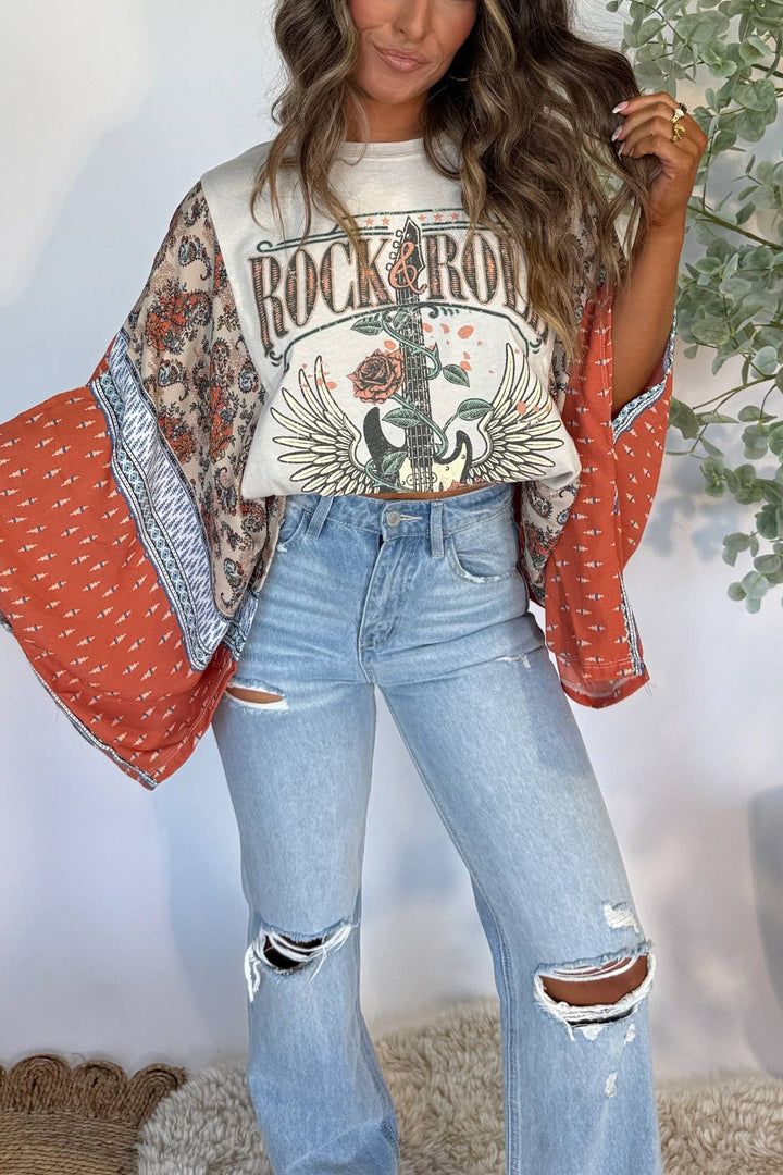 Rosa Clothing - Western Horses Country Rock Graphic Kimono Sleeves Tees
