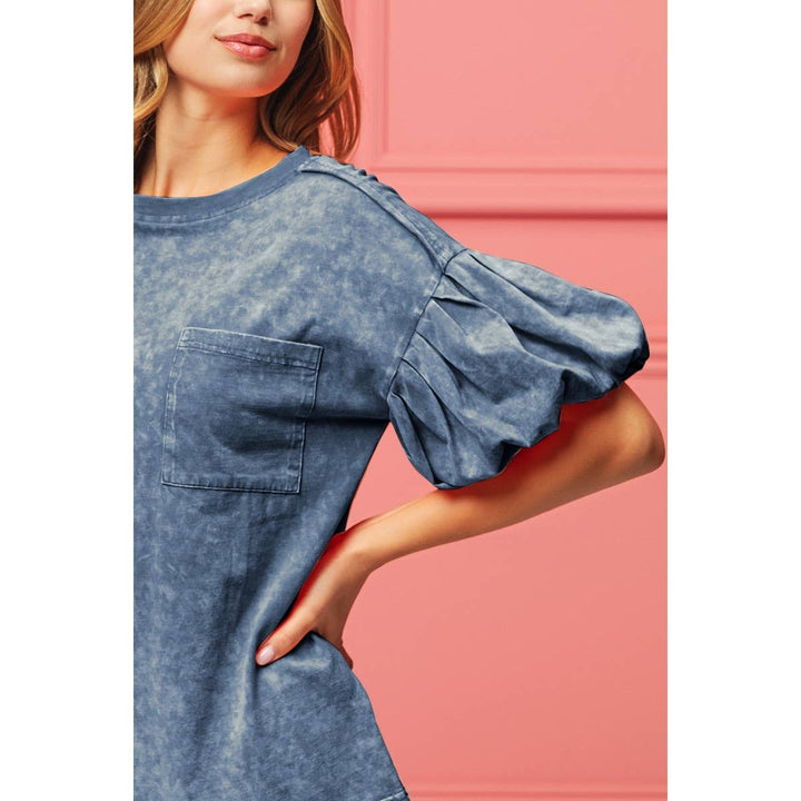 BiBi - MINERAL WASHED PUFF SLEEVE JERSEY TOP