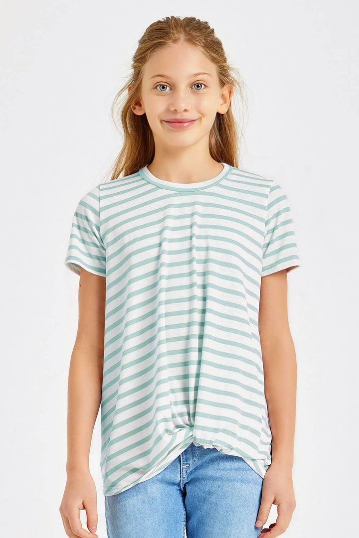 Good Girl - Kids Twist Knot Stripe Knit Short Sleeve Tee