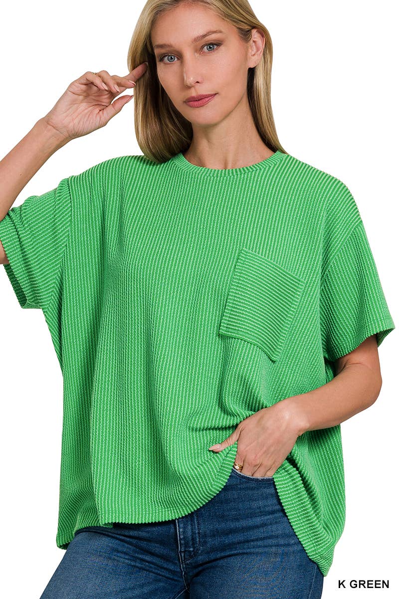 42POPS - Corded Rib Short Sleeve Front Pocket Top