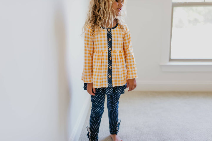 Kids Navy &amp; Mustard Gingham Check Button Pocket Pant Set