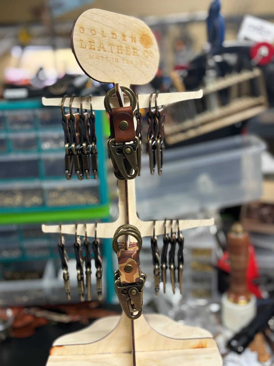 Leather/Camo Clip Keychain